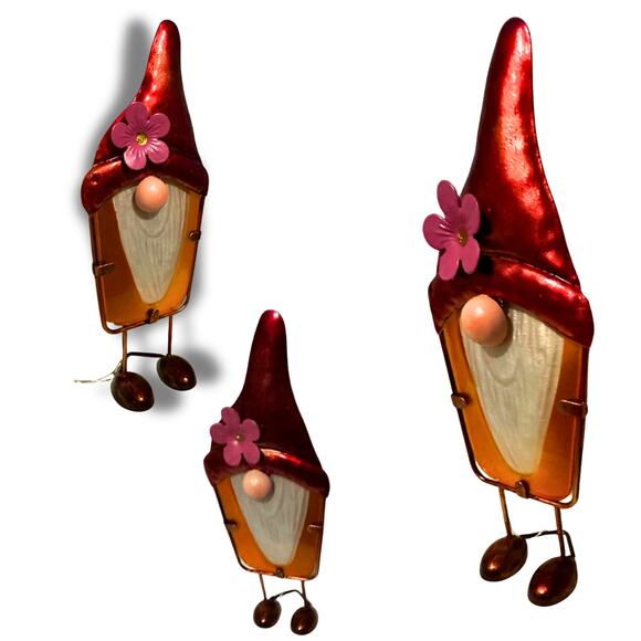 Whimsical Metal Gnome Figurine with Dangly Legs – Folk Art Style Shelf Decor - Picture 3 of 7